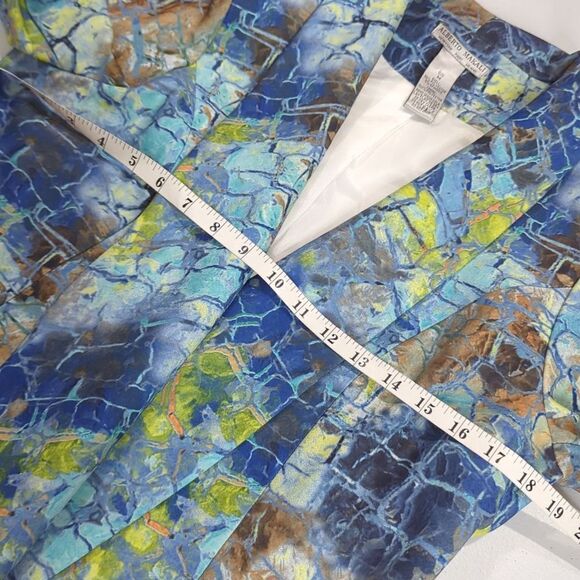 Alberto Makali Jacket Womens Medium Blue Patterned Blazer Open Front Art - Picture 8 of 9